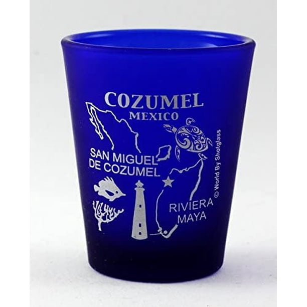 MALLORCA SPAIN PALMA DE MALLORCA COBALT BLUE FROSTED SHOT GLASS SHOTGLASS