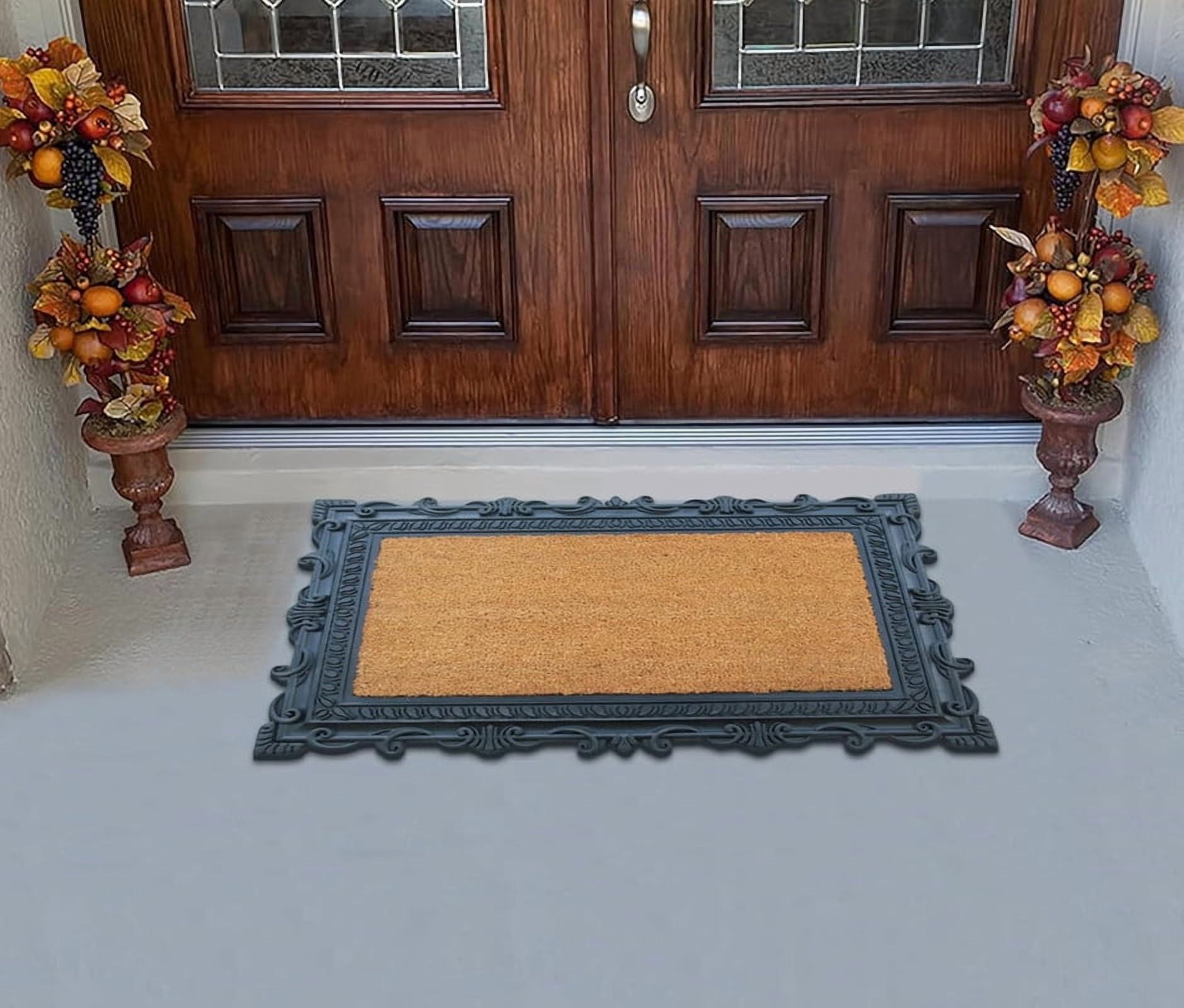 A1 Home Collections 36"×24" Natural Coir & Rubber Doormat - Decorative Welcome Design, Heavy Duty Coconut Fiber Entry Mat with Non-Slip Backing - Anti-Shed Treated, Low Profile Outdoor Front Door Mat