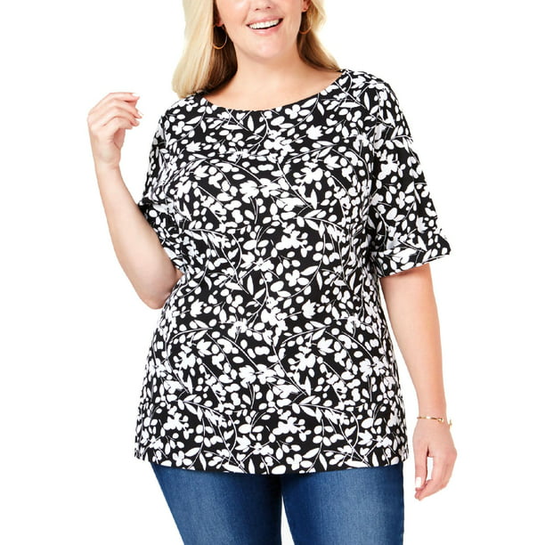 Karen Scott - Karen Scott Womens Plus Elbow Sleeves Printed T-Shirt ...