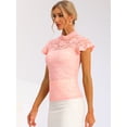 thumbnail image 3 of Blusa Semitransparente Con Cuello Alto Y Manga Corta Con Abertura En La Espalda Y Encaje Para Mujer Rosas L, 3 of 6