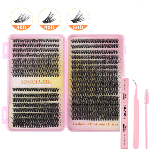DIY Cluster Lashes Kit: 30D/40D/50D Mixed Curl & Volume, Ultra-Large Capacity, Long-Lasting Curling, Sweatproof, Easy Application for Beginners - Includes Pink Tools (DIY-JMS-181)