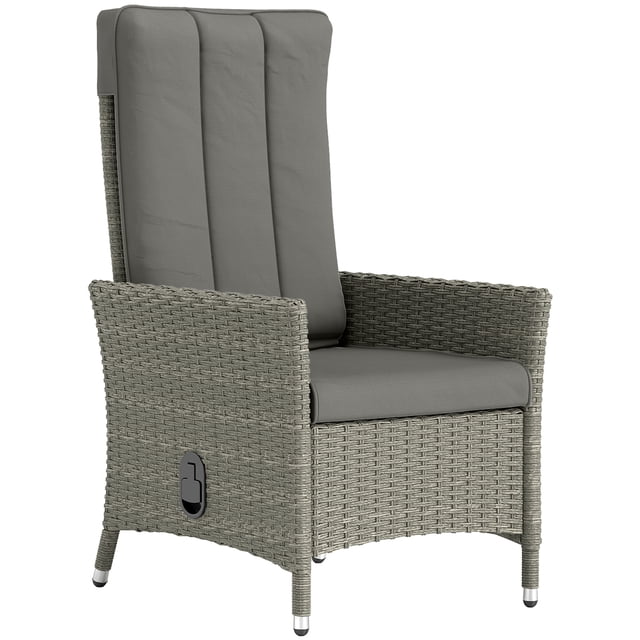 Outsunny Fauteuil Inclinable d'Extérieur en Osier avec Dossier Réglable, Gris