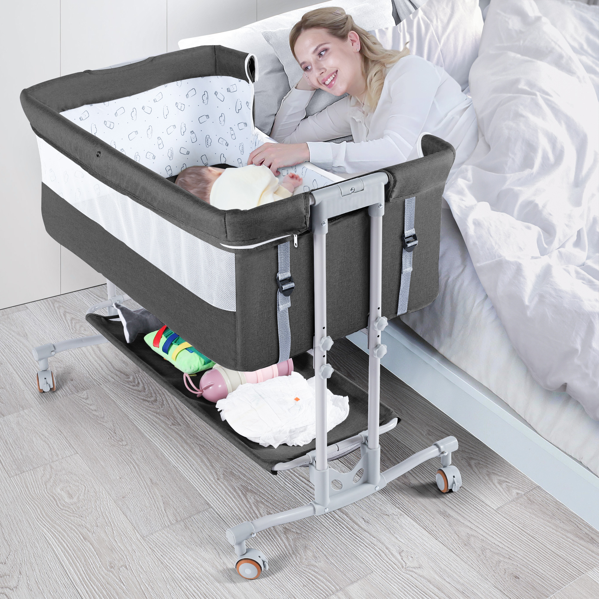 TEAYINGDE Baby Bedside Sleeper Bedside Crib Easy to Assemble