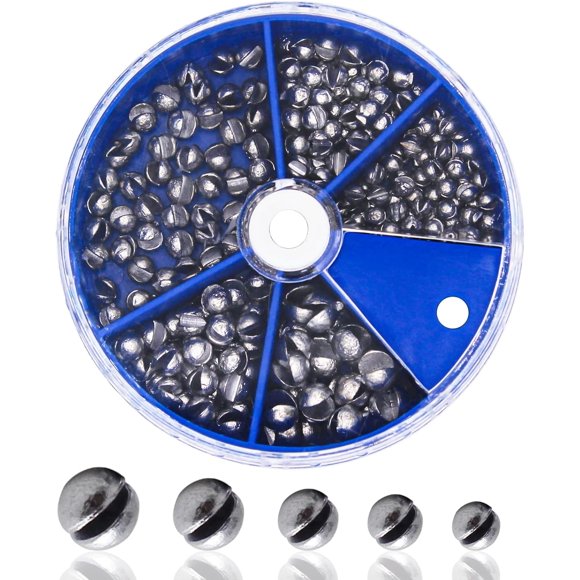 shiyou-205pcs Fishing Weight Sinkers Lead Weights Round Split Shot Sinker Removable Fishing Line Sinkers 5 Sizes