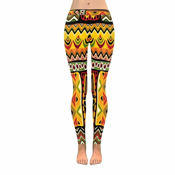 SUNENAT African Artwork Woman with Jar Orange Stretchy Capri Leggings Skinny Yoga Pants L