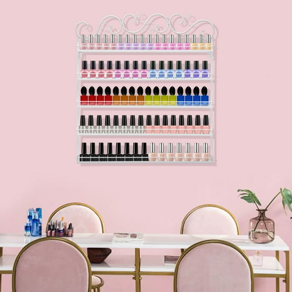 5 Metal Tier Nail Polish Rack Wall Mount Display Organizer Holder Stand White