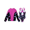 thumbnail image 4 of TiaoBug Kids Girls Printed Swimwear Long Sleeve Rash Guard Swim Top with One Piece Swimsuit Set Hot Pink 14, 4 of 7