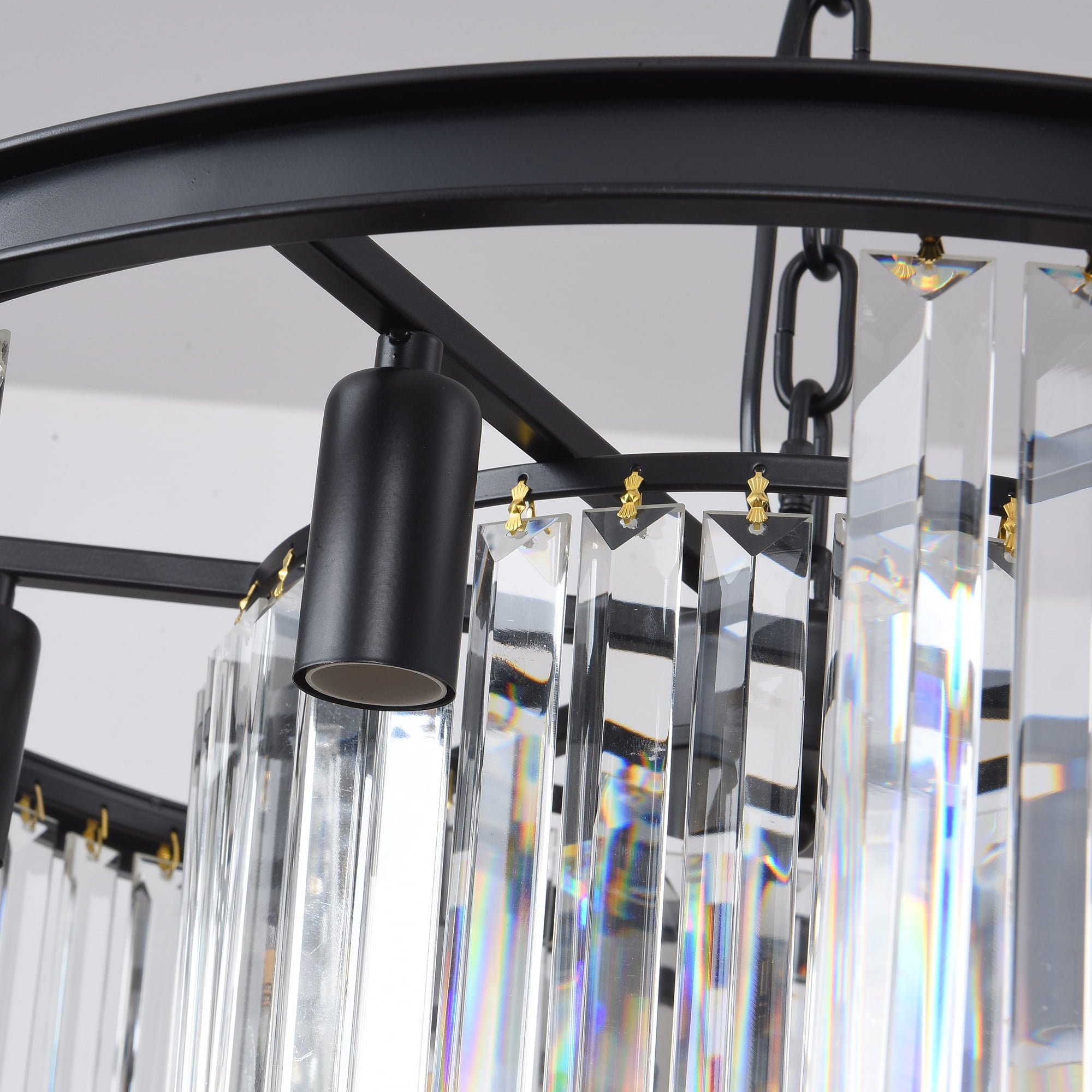 Black Modern Crystal Chandelier Lighting Ceiling Light Fixture 2-Tier K9 Crystal Hanging Pendant Light for Dining Room Bedroom Hallway