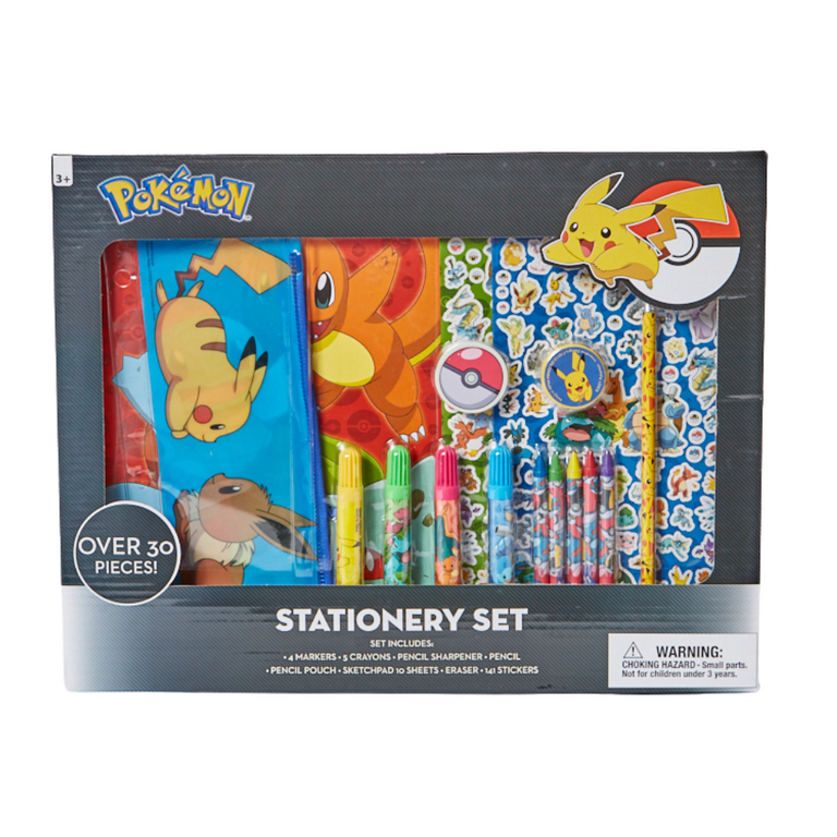 Pokemon Kids Coloring Art Set with Pencil Case Markers Crayons and Stickers 30 Piece Set