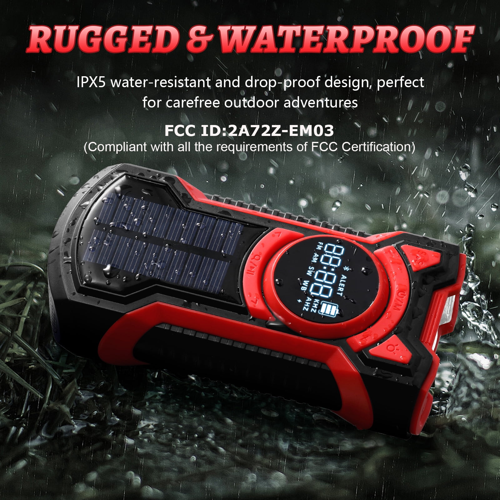 GEAK NOAA Weather Radio Solar Hand Crank Emergency Radio with Power Bank/SOS Alarm/Bluetooth Speaker/Flashlight for Home & Outdoor Hiking Camping Emergencies