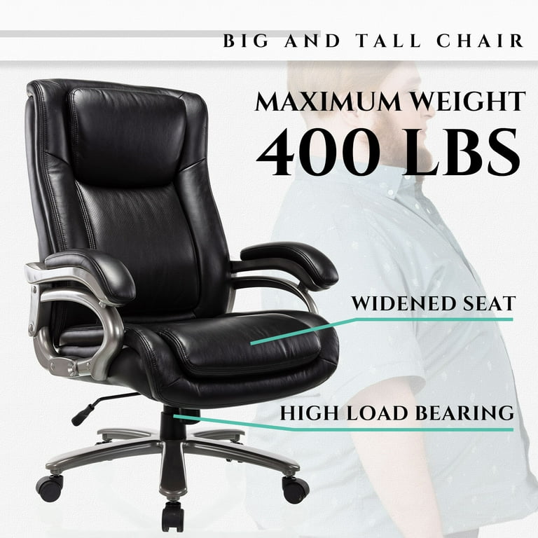 Big and Tall Office Chair 400lb- Adjustable Lumbar Support, Heavy Duty Metal Base, High Back Large Executive Office Chair - Black