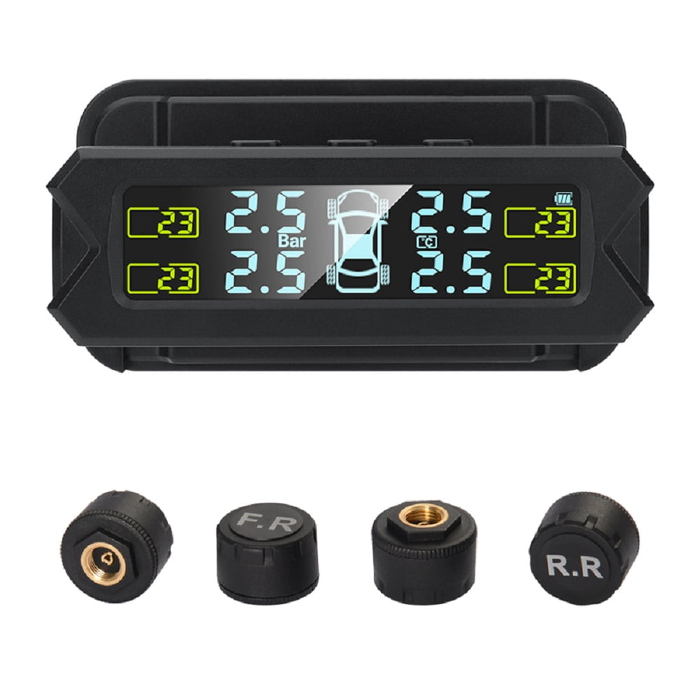TPMS Tire Pressure Monitoring System with 6 Sensors for Car RV Truck Tow Motorhome Travel Trailer Large Real-time LCD Display USB Automobile Wheel Auto Temperature Battery Voltage Alarm