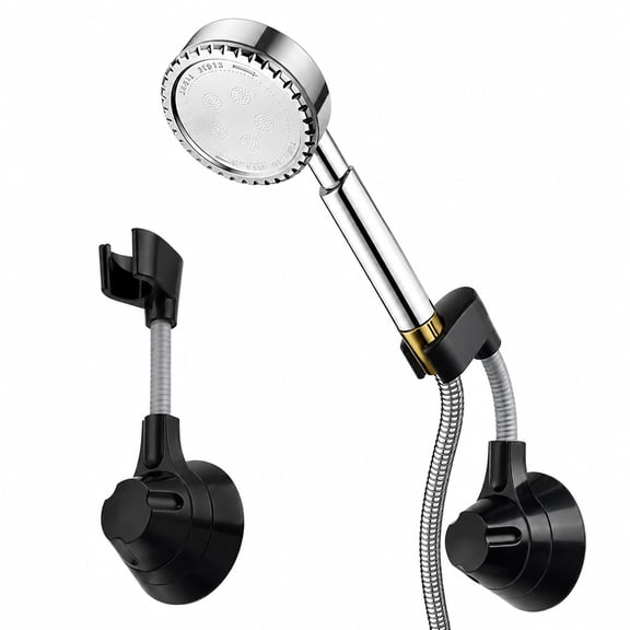 Adjustable Shower Head Holder, Adhesive Shower Head Bracket, No Drill Handheld Showerhead Wall Mount Holder for Bathroom, Black