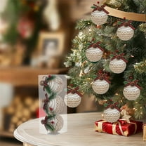 ToyKingdee Christmas Plaid Ball Ornaments - Black & Red Buffalo Plaid Fabric Ball Ornaments with Pine Cones and Greenery, Plaid Christmas Tree Hanging Balls Ornament