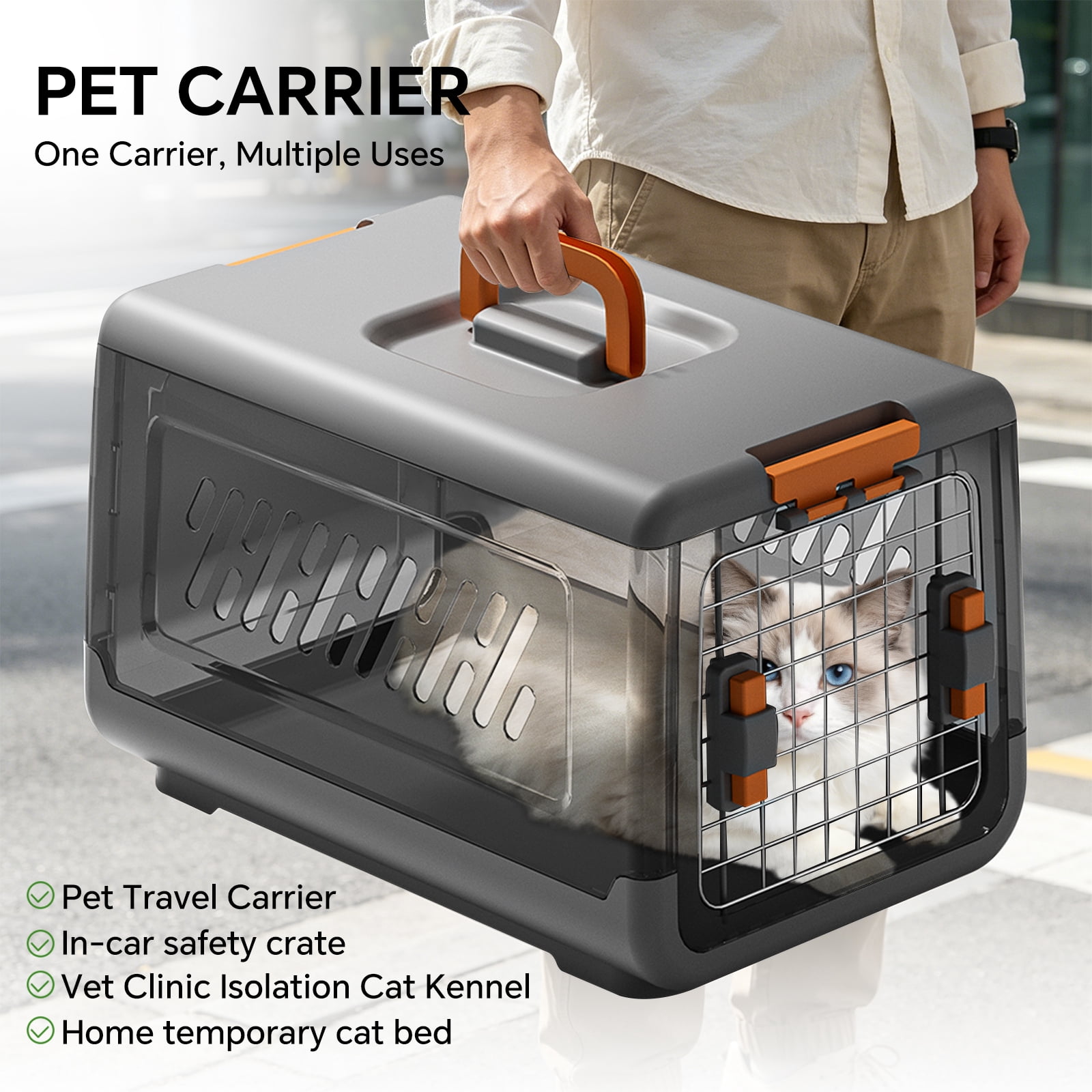 Airline Box Style Enclosed Cat Litter Box, 50×32×31.5" Large Cat Toilet with Top Handle, Anti-Splash Odor Control, Ventilated Detachable Plastic Litter Pan for Indoor Cats