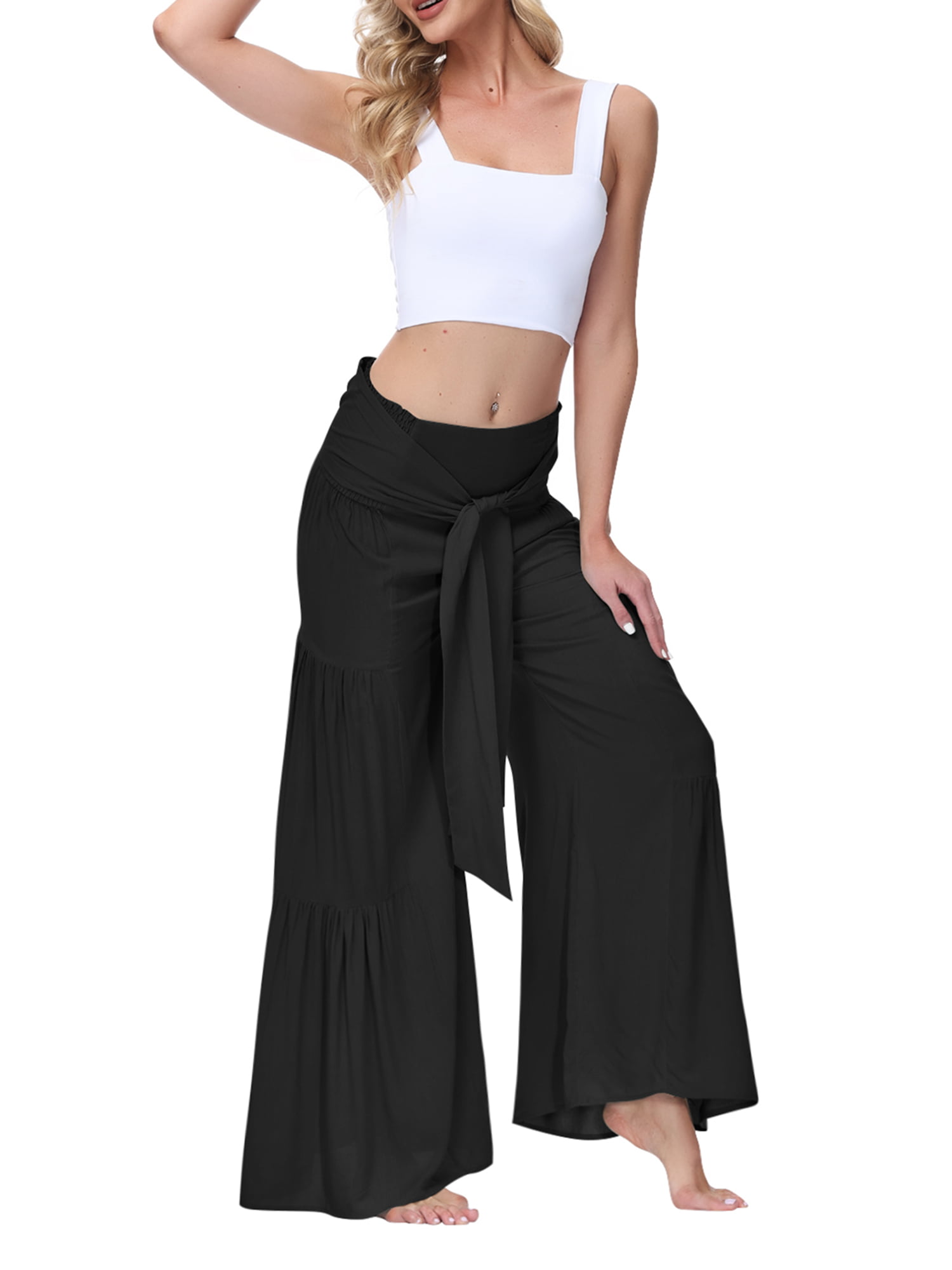 One opening Flowy Pants for Women Wide Leg Palazzo Pants Boho Casual ...