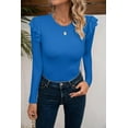 thumbnail image 3 of Vafful Women Long Sleeve Tops Ruffle Crew Neck T Shirts Casual Fall Top Clothes Soft Breathable Eyelet Tops Blouses Slim Fit Ribbed Tunics 2023 Causal Long Balloon Sleeve Blue S-XL, 3 of 5