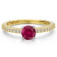 thumbnail image 3 of Gem Stone King 14K Yellow Gold Red Created Ruby and Lab Grown Diamond Engagement Ring for Women | 0.76 Cttw | Round 5MM | Gemstone July Birthstone | Size 6, 3 of 6