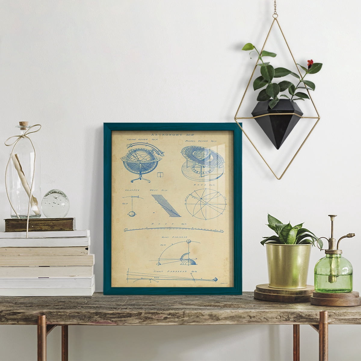 Vintage Astronomy III -Framed Print w/glass-Ocean Blue