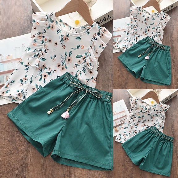 RTKFRFLM Girls 2-Piece Casual Summer Outfit Fashionable Short Sleeve Graphic Top and Matching Shorts Trendy Soft Cotton Playwear and Activewear for Little and Big Girls Clothing