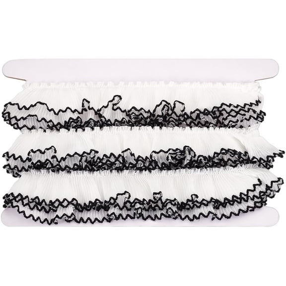 5.47 Yards 1 Inch White Ruffle Lace Trim Pleated Chiffon Black Matching Trimming Polyester Elastic Lace Ribbon for DIY DIY Headwear Collar Sewing Dress Wedding Decorations