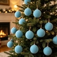 thumbnail image 5 of Flocked Christmas Ball Ornaments Set of 9, Large Textured Velvet Baubles for Christmas Tree, Matte Holiday Decorations for Tree and Garland - Blue, 5 of 8