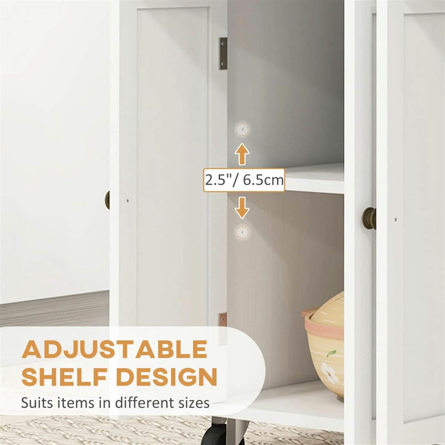 Demi Bonn 43" Modern Rolling Kitchen Cart with Spice Rack, Mobile Island for Kitchen, Easy Storage, Space-Saving Design, White