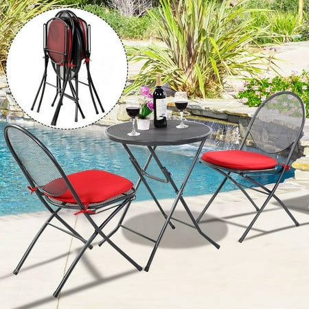 3 PCS Folding Steel Mesh Outdoor Patio Table Chair Garden ...