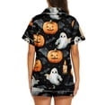 thumbnail image 3 of MVRLSH Womens Pajama Sets for Women 2 Piece Halloween Print Button Waist Short Sleeve Top And Shorts wear Sleepwear Soft Sleepwear Lounge Set Black - XXL, 3 of 4
