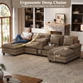 thumbnail image 5 of Wiilayok 130" Oversized U Shaped Chenille Sectional Sofa with Pet House Console, Deep Seat Couch with High Back, Wide Armrests,High Resilience Foam, Storage, Cup Holders for Living Room, Light Brown, 5 of 10