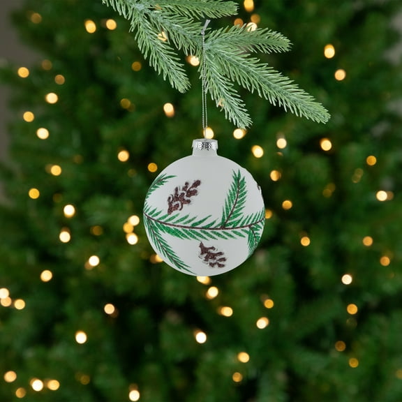 Northlight Glittered Glass Ball Christmas Ornaments with Pine Cones  - 4" (100mm) - 4ct