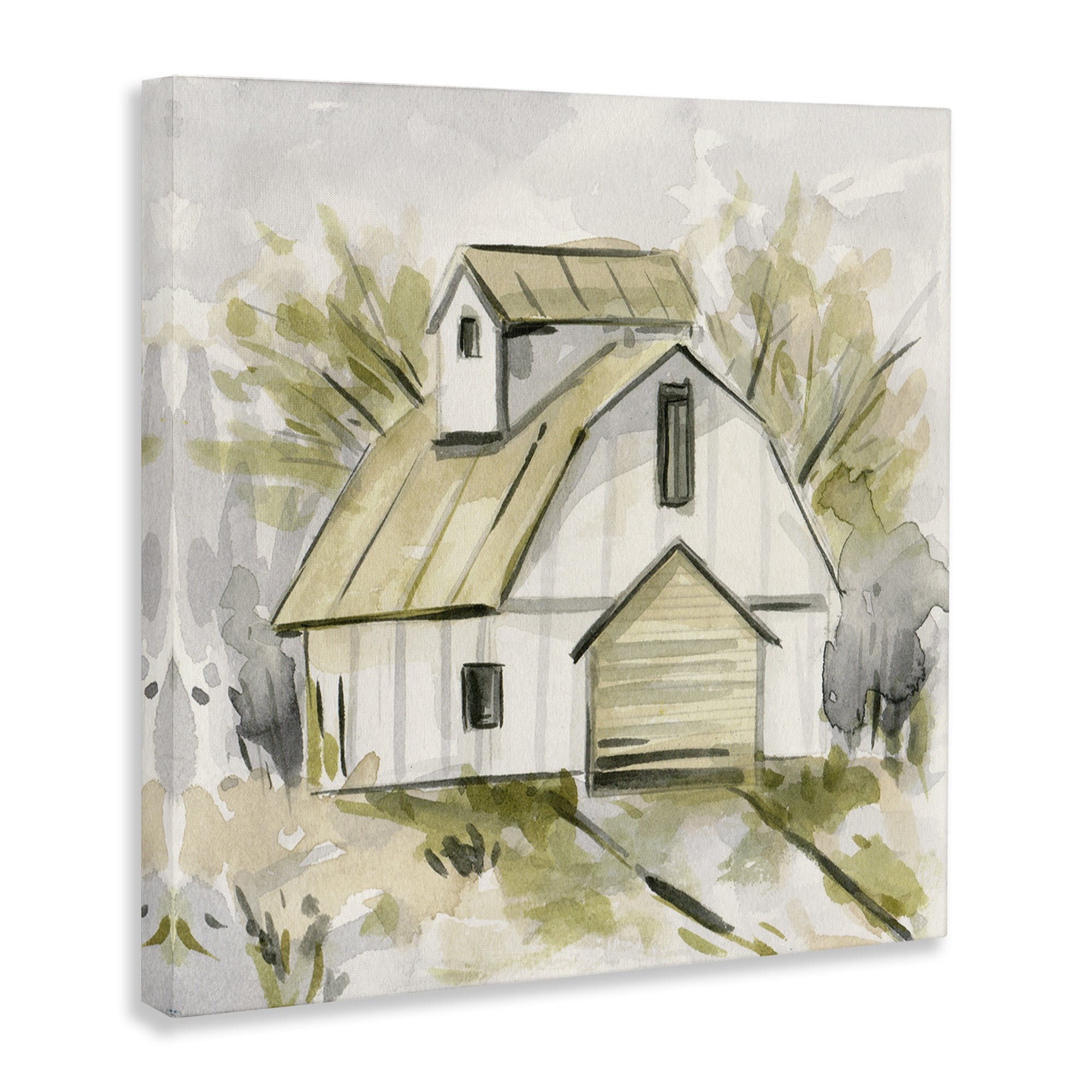 Stupell Industries Soft Neutral Barn Scenery Painting Gallery Wrapped Canvas Art Print Wall Art, 17 x 17