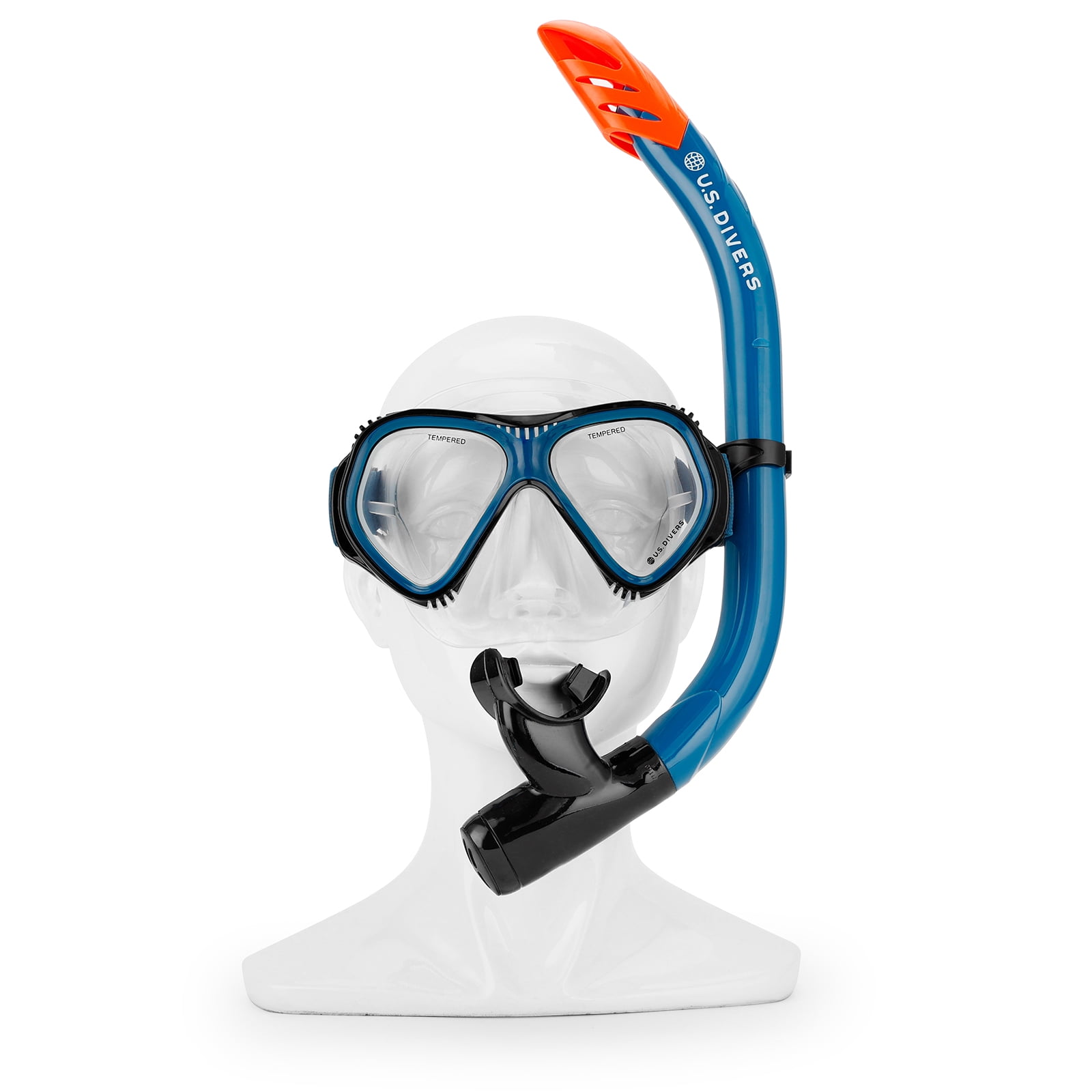 (2 pack) U.S. Divers Playa Adult Snorkel Set S/M (Black & Blue)