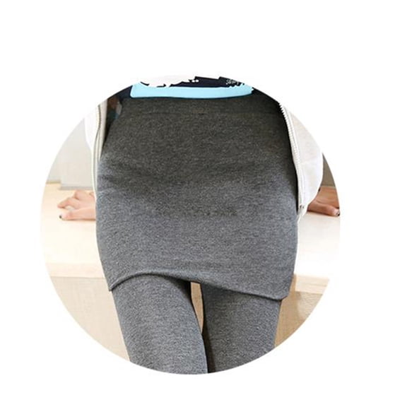 Women's Two-in-One Leggings with Attached Mini Skirt, Elastic Waistband, Casual Skinny Pants in Dark Grey for Everyday Wear