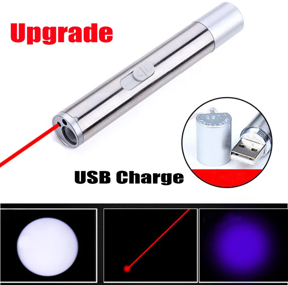 CRESTIN- 2Pcs Cat Dog Toy Red Laser Pointer Pen Usb Rechargeable Led Light Uv Flashlight