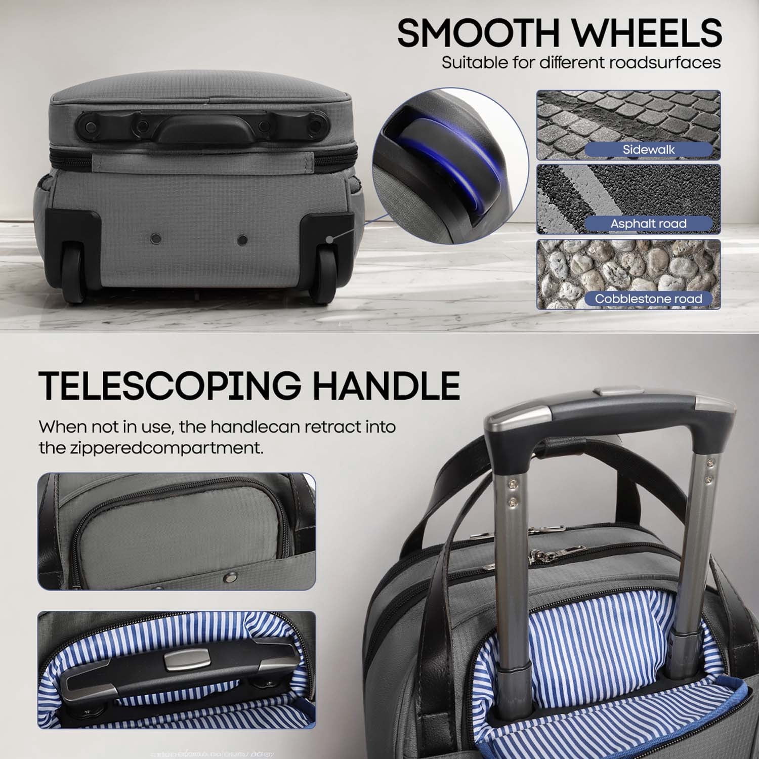 16" Underseat Carry on Luggage for Airplane, Softside Small Rolling Suitcase,Lightweight Personal Item Travel Bag, Grey - XJ5011