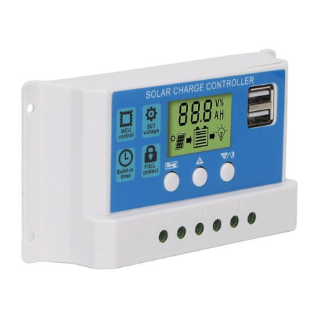

Solar Panel Charge Controller PWM Solar Charge Controller LCD Display Protection Functions With 2 USB Port For Gel Flooded Batteries 10A 20A 30A