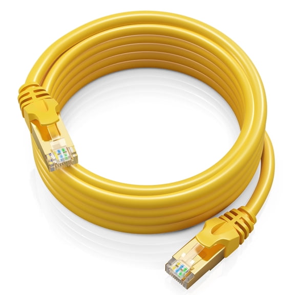 Maximm Cat7 Ethernet Cable - 10Gbps - 600Mhz High Speed Double Shielded, Patch and Network Cable (12 Feet, Yellow)