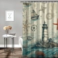 thumbnail image 2 of Orinice  Nautical Coastal Shower Curtain Ocean Beach Starfish Seashell Vintage Sailboat Compass Lighthouse Seahorse Artwork Cloth Waterproof Polyester Bathroom Decor Set with 12 Pack Hooks 69x72, 2 of 7