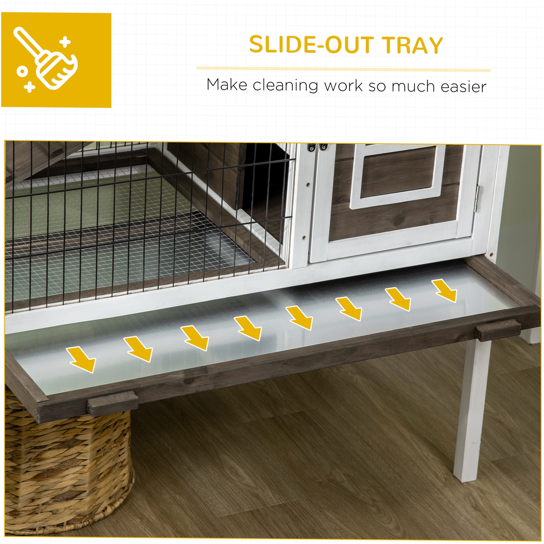 JERFIT Elevated Rabbit Hutch Indoor, 35.5" Wooden Bunny Cage with Removable Tray, Lockable Doors, Ladder & Run for Guinea Pigs, Rabbits, Small Pets, Brown