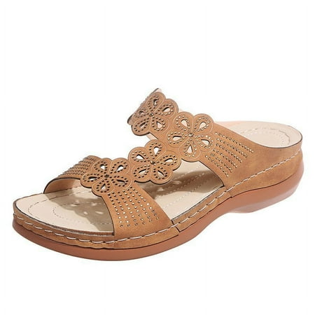 

ZBCHLS Women s Sandals Comfortable Wedge Sandals with Arch Support Summer Casual Fish Mouth Open Toe Slip-on Slipper Flower Hollow Platform Slides Flip Flops