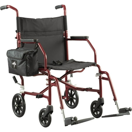 Medline Basic Steel Transport Wheelchair With 19 Wide Seat Burgundy