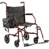 Medline Basic Steel Transport Wheelchair with 19" Wide Seat, Burgundy