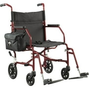 Medline Basic Steel Transport Wheelchair with 19" Wide Seat, Burgundy