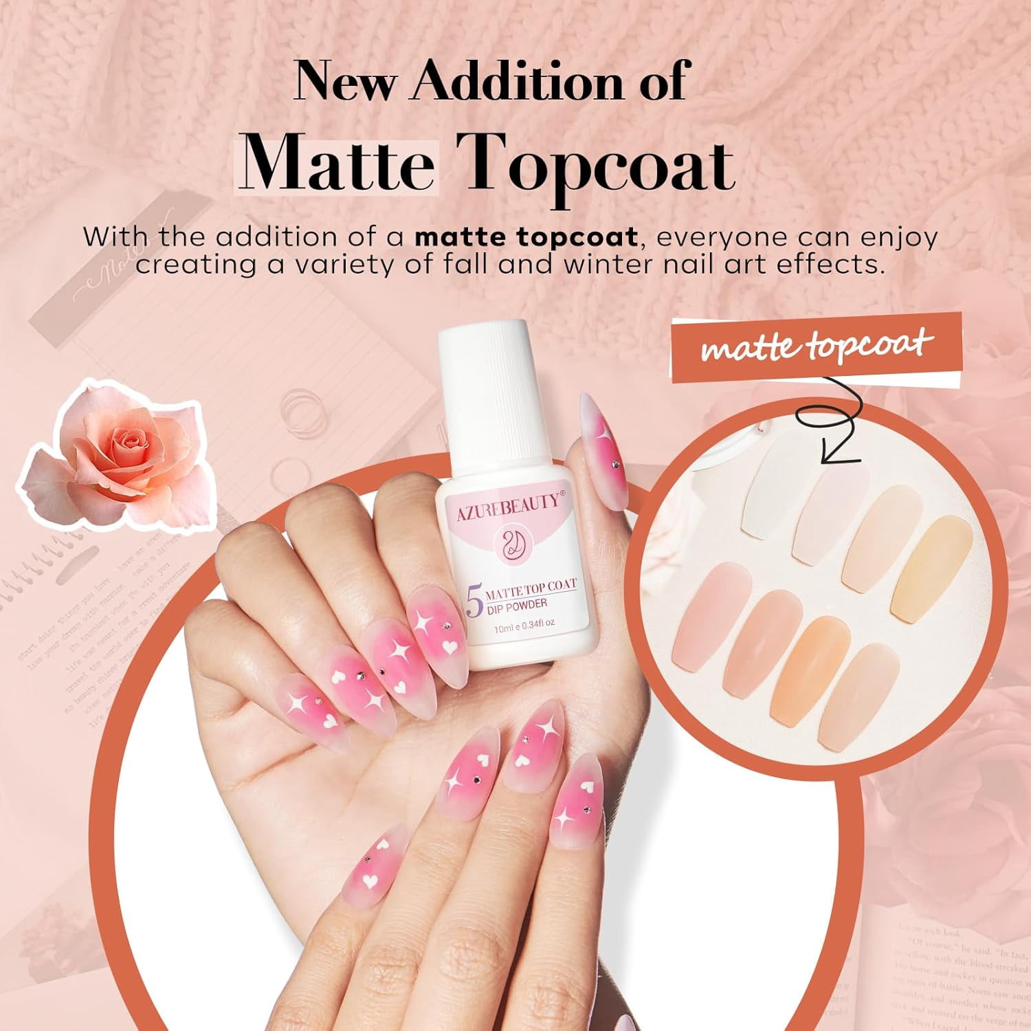 AZUREBEAUTY 8 Color Dip Powder Nail Kit, Jelly Translucent Milky White Sheer Pink Nude Neutral Clear Shades, Dipping Liquid Set with Matte Top Coat & Nail Sticks for French Nail Art Manicure
