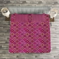 thumbnail image 3 of Ambesonne Moroccan Quilted Bedspread Set 3 Pcs, Checkered Pink, Queen Size, Magenta Purple Marigold, 3 of 3