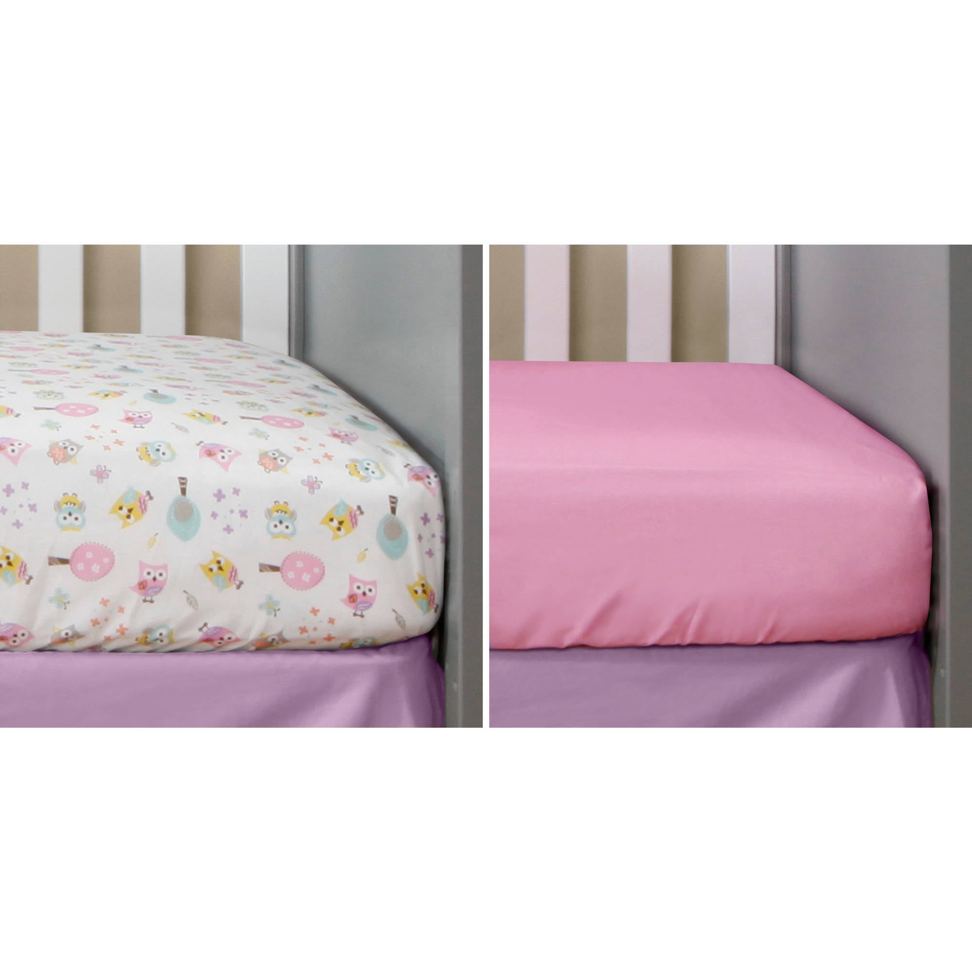 Bananafish Studio Sweet Owl Girl Set Of 2 Crib Sheets Toss Print Bananafish Studio Sweet Owl Girl Set Of 2 Crib Sheets Toss Print Pink Solid Com