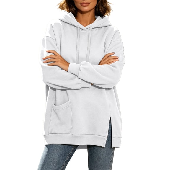 Cmfcve Women's Oversized Hoodies Long Sleeve Drop Shoulder Hooded Sweatshirts Side Slit Casual Fall Pullover Tops with Poc