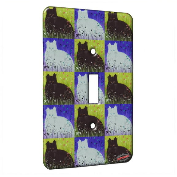 KuzmarK™ Single Gang Toggle Switch Wall Plate - Black Persian Cat Pattern Art by Denise Every