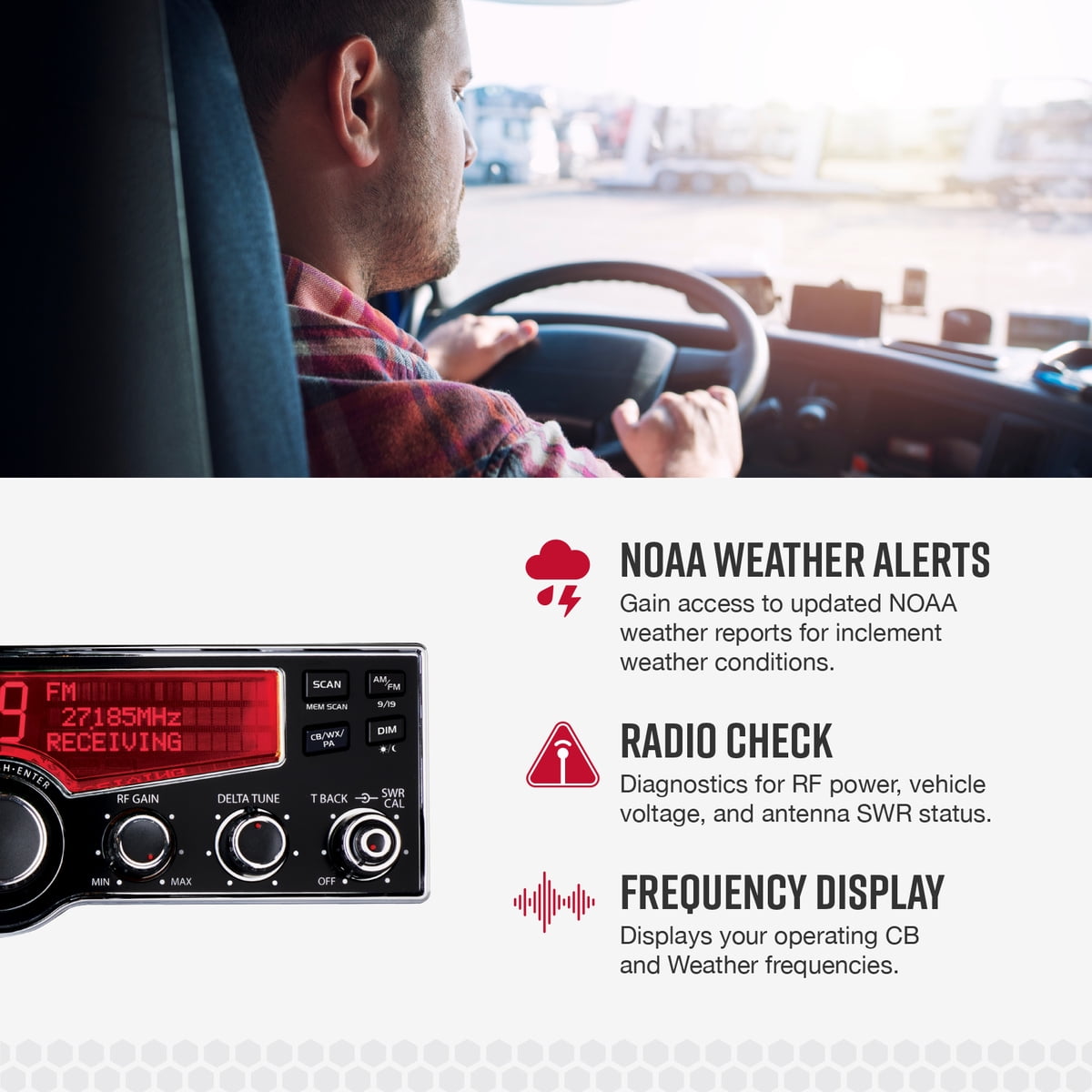 Cobra 29LX AM/FM Professional CB Radio – Emergency Weather Radio with NOAA Alerts, Dual AM/FM Modes, Selectable 4-Color LCD Display, Auto-Scan, and Radio Check Diagnostics